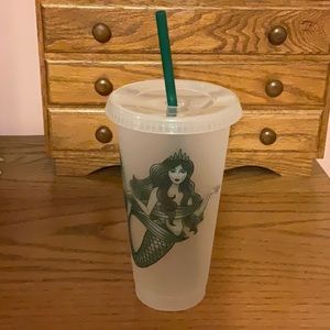 A Starbucks mermaid plastic cold cup